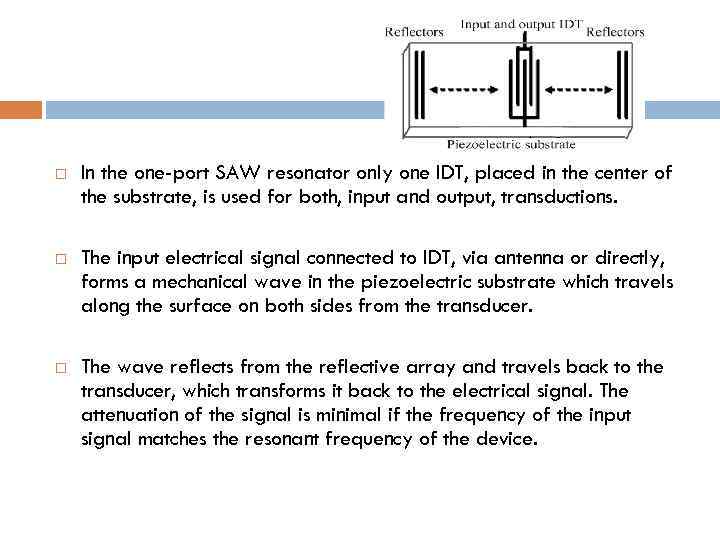  In the one-port SAW resonator only one IDT, placed in the center of