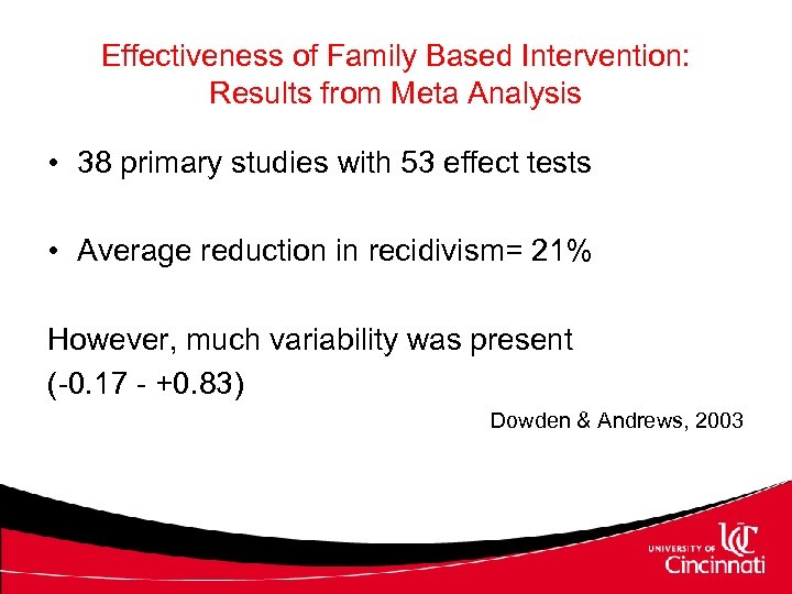 Effectiveness of Family Based Intervention: Results from Meta Analysis • 38 primary studies with