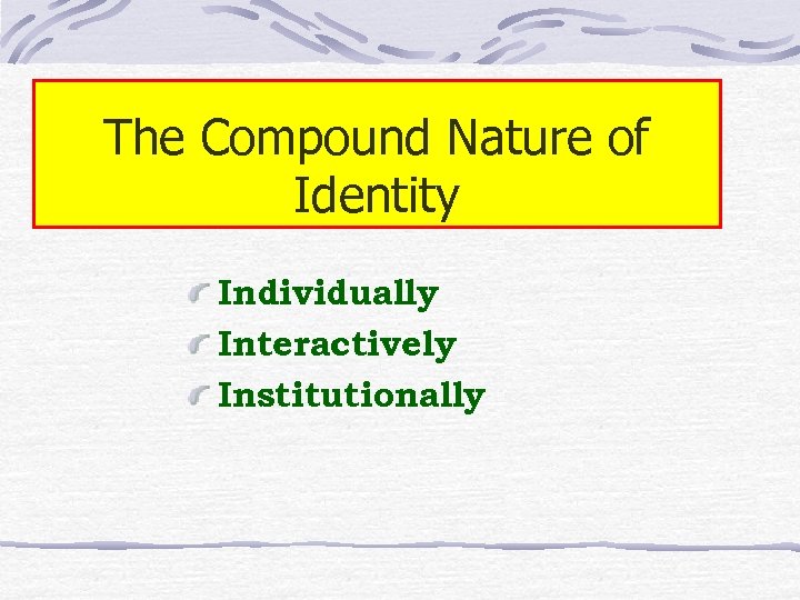 The Compound Nature of Identity Individually Interactively Institutionally 