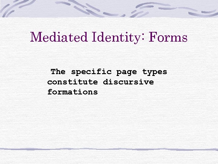 Mediated Identity: Forms The specific page types constitute discursive formations 