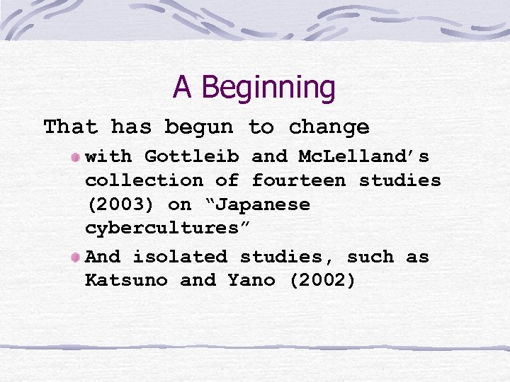 A Beginning That has begun to change with Gottleib and Mc. Lelland’s collection of