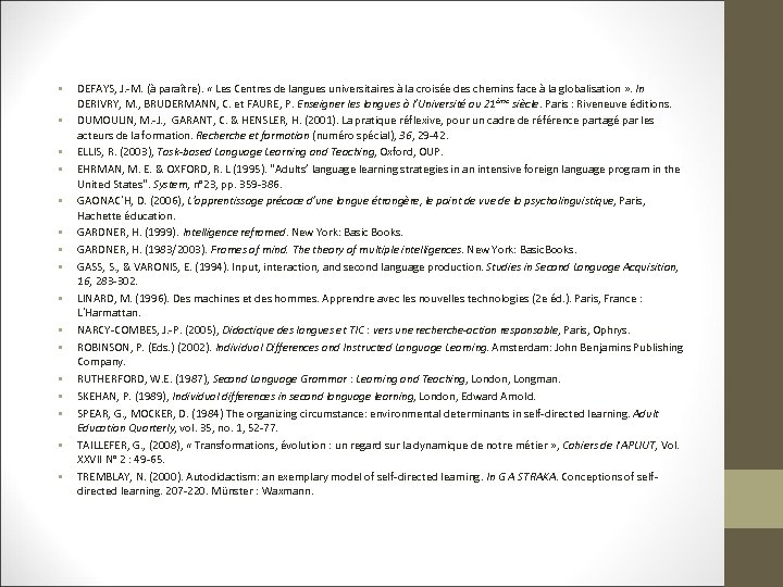  • • • • DEFAYS, J. -M. (à paraître). « Les Centres de