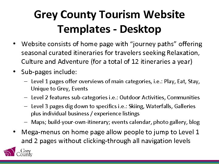 Grey County Tourism Website Templates - Desktop • Website consists of home page with