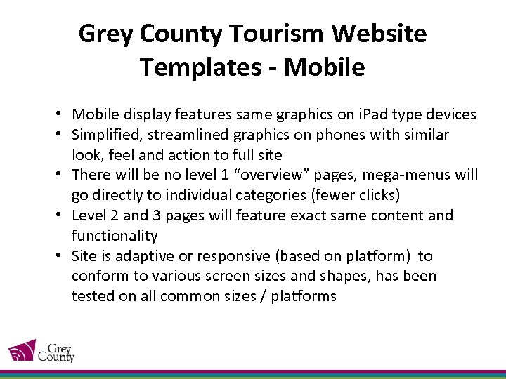 Grey County Tourism Website Templates - Mobile • Mobile display features same graphics on