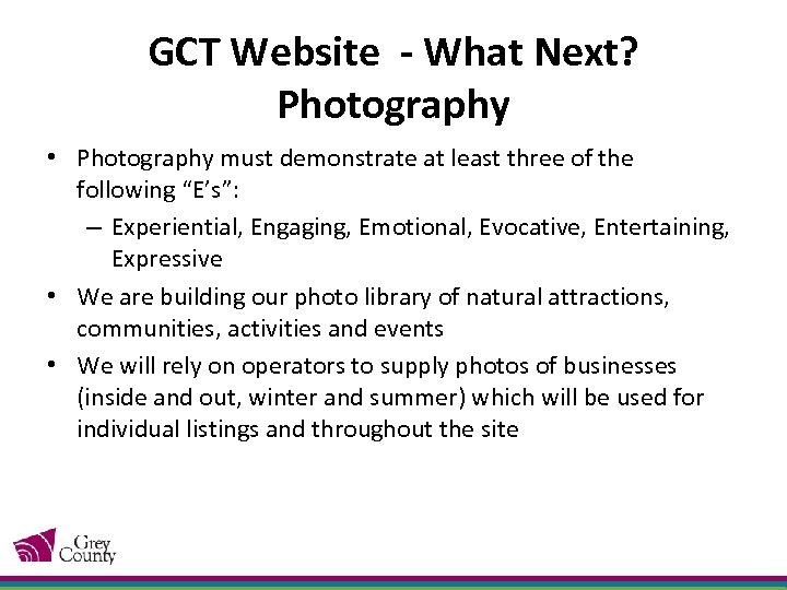 GCT Website - What Next? Photography • Photography must demonstrate at least three of