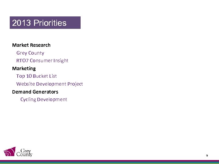 2013 Priorities Market Research Grey County RTO 7 Consumer Insight Marketing Top 10 Bucket