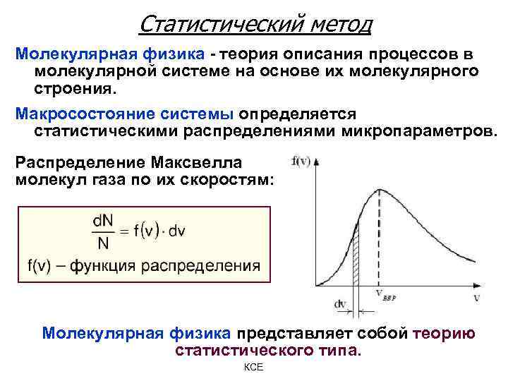 Статистический метод Молекулярная физика - теория описания процессов в молекулярной системе на основе их