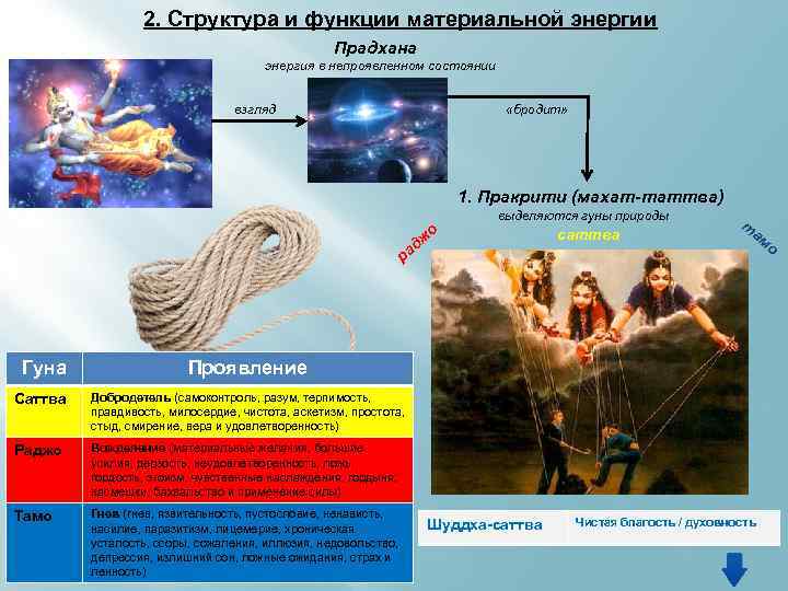 2. Структура и функции материальной энергии Прадхана энергия в непроявленном состоянии взгляд «бродит» 1.