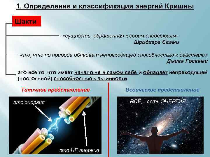 1. Определение и классификация энергий Кришны Шакти «сущность, обращенная к своим следствиям» Шридхара Свами