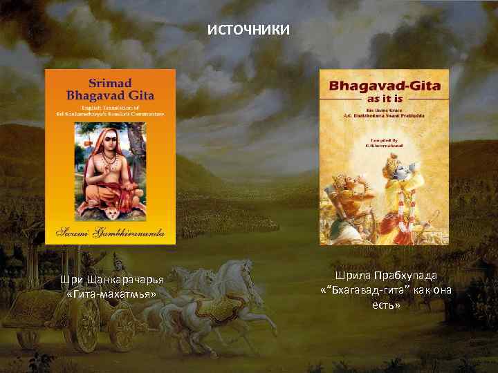 ИСТОЧНИКИ Шри Шанкарачарья «Гита-махатмья» Шрила Прабхупада «“Бхагавад-гита” как она есть» 