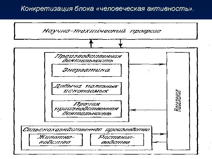 Конкретизация блока «человеческая активность» . 