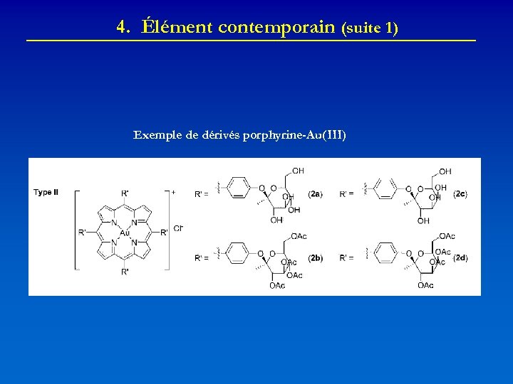 4. Élément contemporain (suite 1) Exemple de dérivés porphyrine-Au(III) 