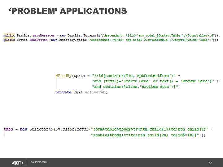 ‘PROBLEM’ APPLICATIONS CONFIDENTIAL 29 
