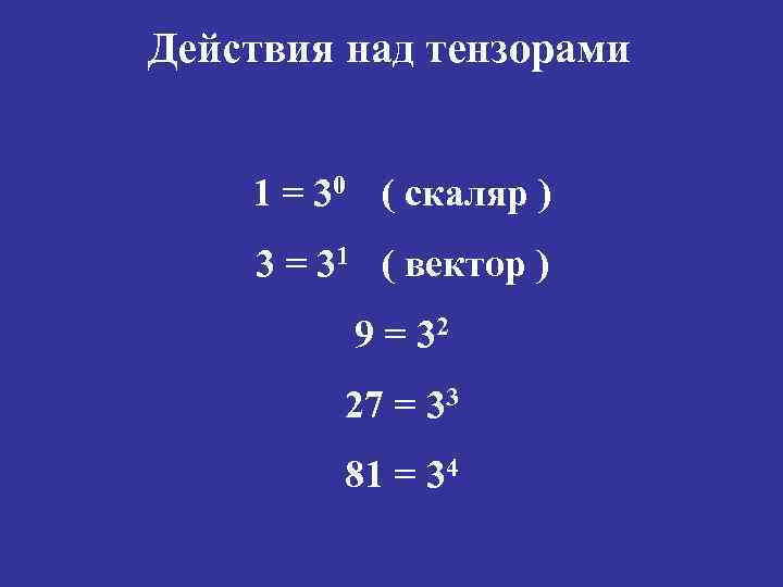 Действия над тензорами 1 = 30 ( скаляр ) 3 = 31 ( вектор