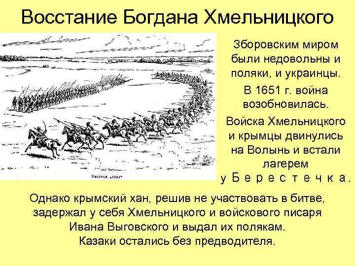 Восстание Богдана Хмельницкого Зборовским миром были недовольны и поляки, и украинцы. В 1651 г.
