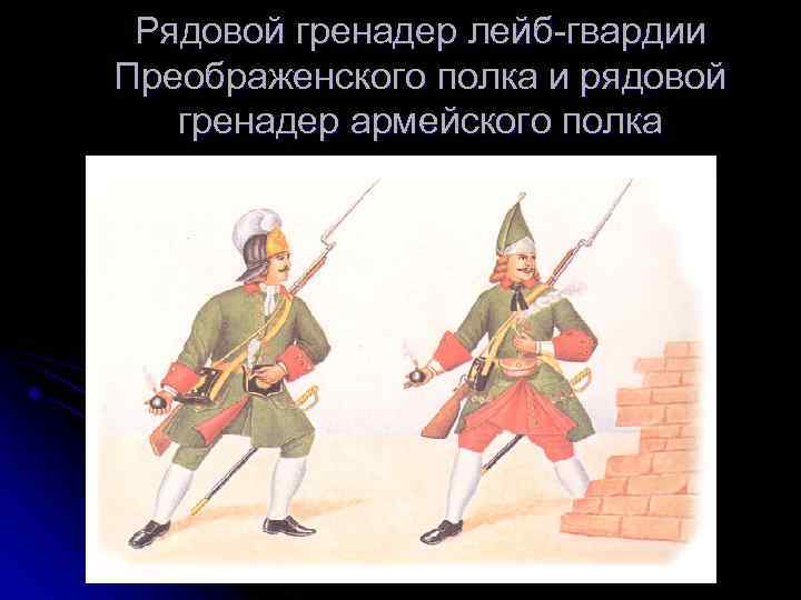 Рядовой гренадер лейб-гвардии Преображенского полка и рядовой гренадер армейского полка 
