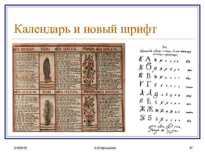 Календарь и новый шрифт 2/18/2018 А. В. Чернышова 47 