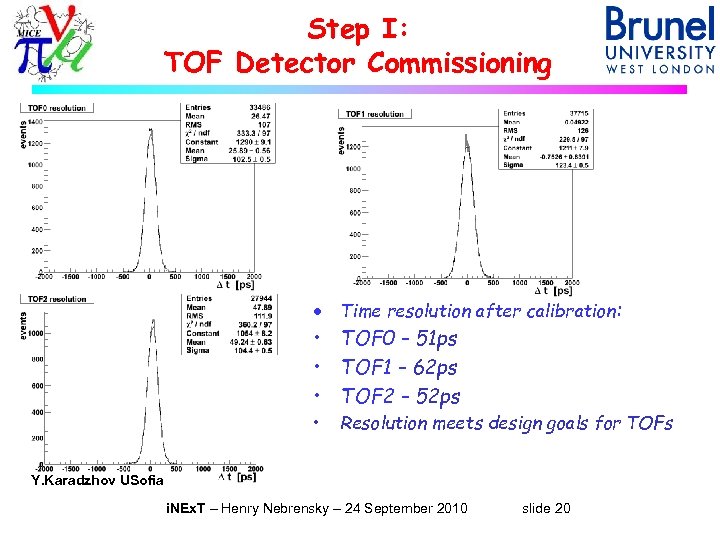 Step I: TOF Detector Commissioning · Time resolution after calibration: • TOF 0 –