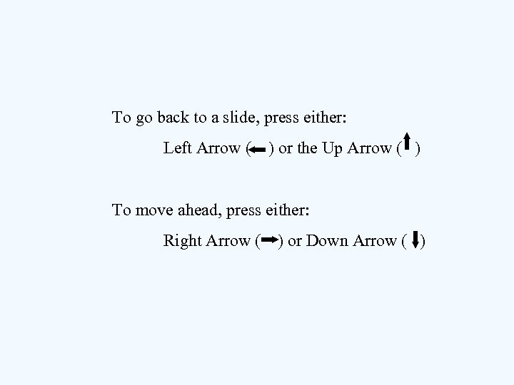 To go back to a slide, press either: Left Arrow ( ) or the