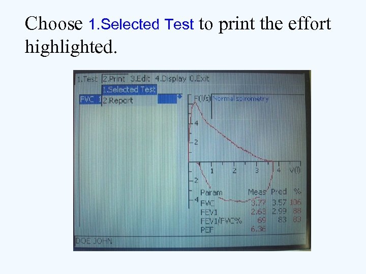 Choose 1. Selected Test to print the effort highlighted. 