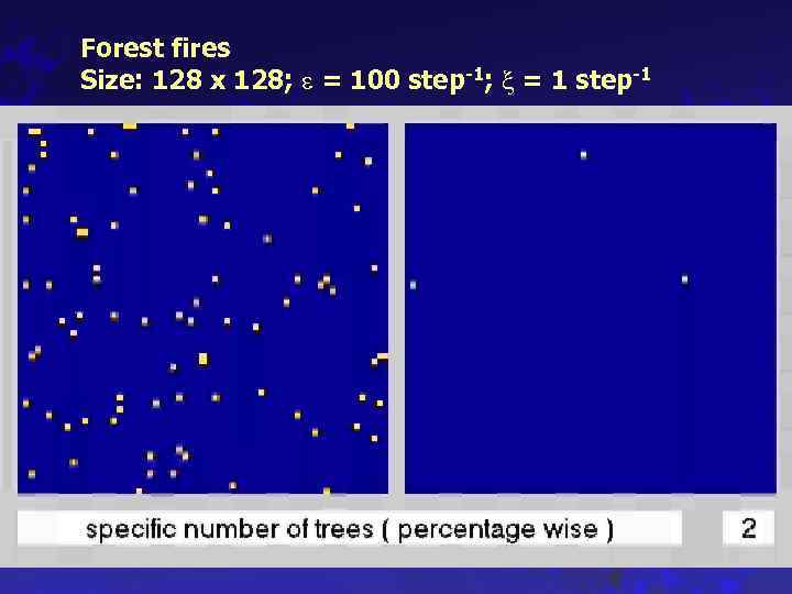 Forest fires Size: 128 x 128; = 100 step-1; = 1 step-1 