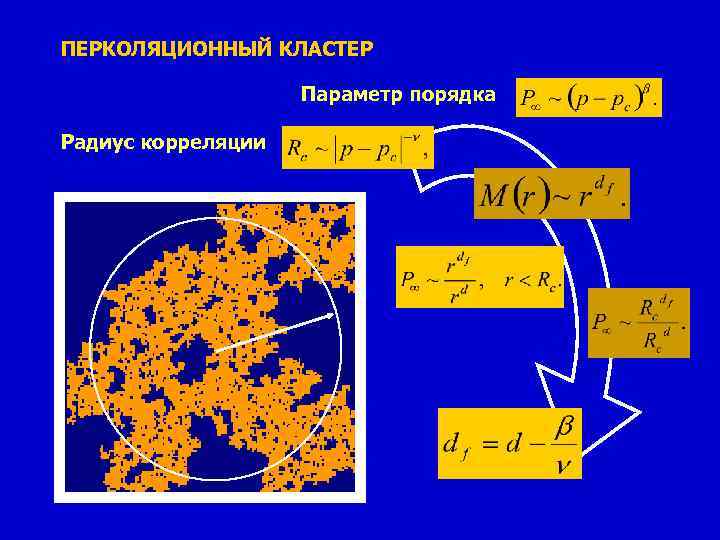 ПЕРКОЛЯЦИОННЫЙ КЛАСТЕР Параметр порядка Радиус корреляции 