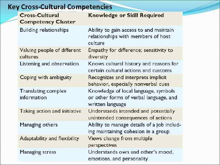 Key Cross-Cultural Competencies 