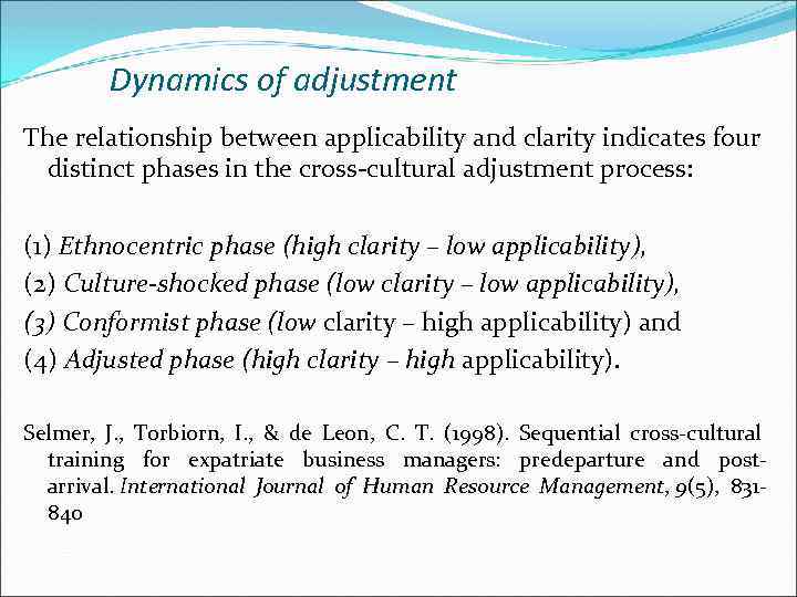 Dynamics of adjustment The relationship between applicability and clarity indicates four distinct phases in
