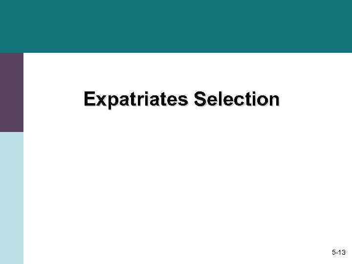 Expatriates Selection 5 -13 