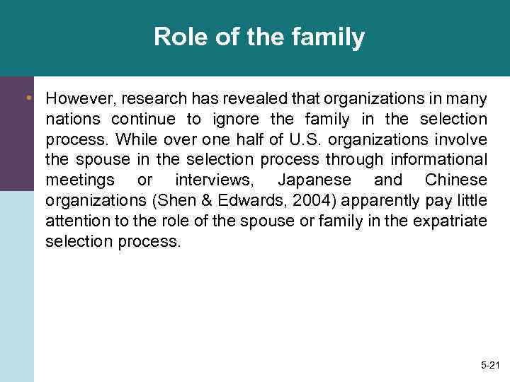 Role of the family • However, research has revealed that organizations in many nations