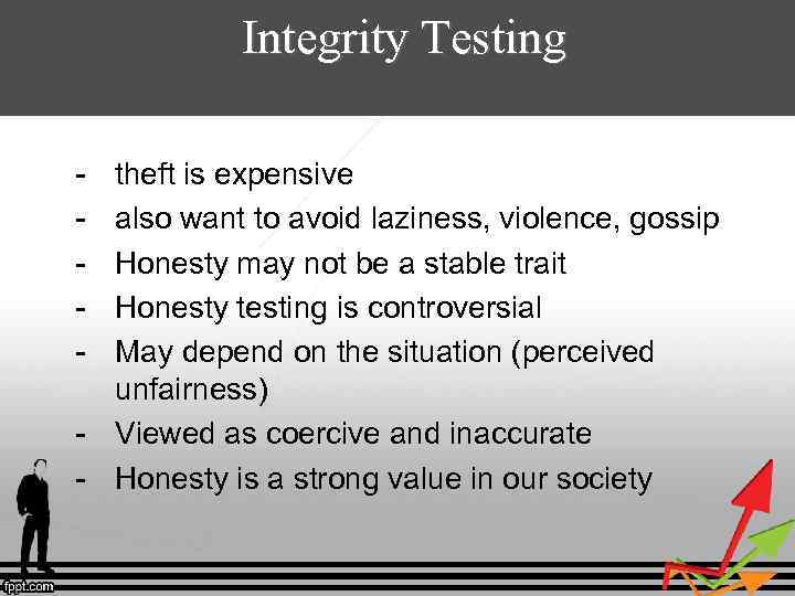 Integrity Testing – urpose: - theft is expensive also want to avoid laziness, violence,