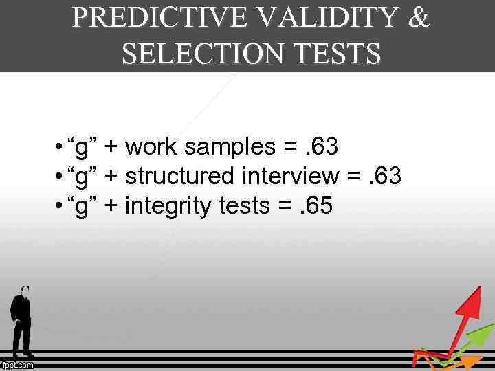 PREDICTIVE VALIDITY & SELECTION TESTS – Combinations of methods • “g” + work samples