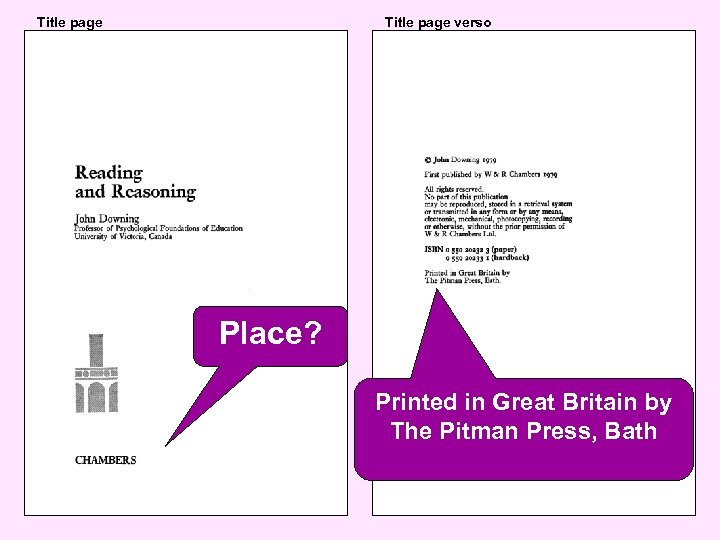 Title page verso Place? Printed in Great Britain by The Pitman Press, Bath 