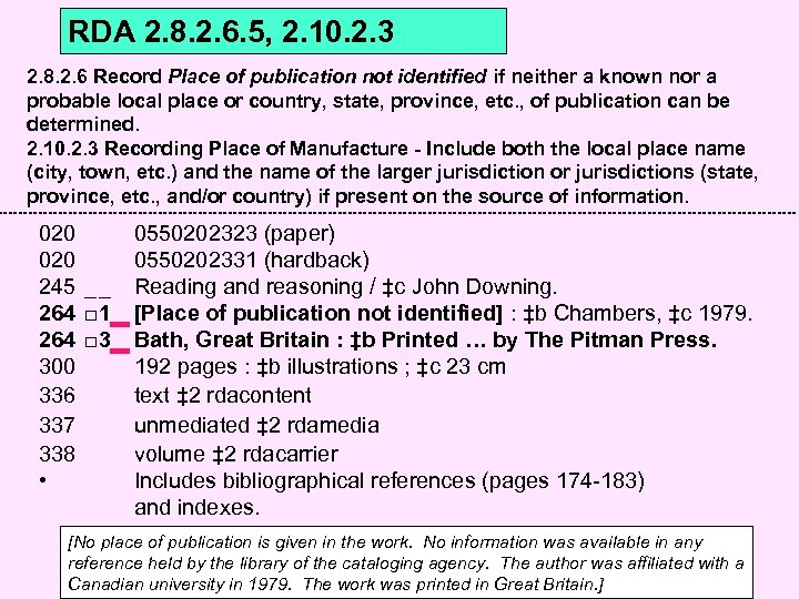 RDA 2. 8. 2. 6. 5, 2. 10. 2. 3 2. 8. 2. 6