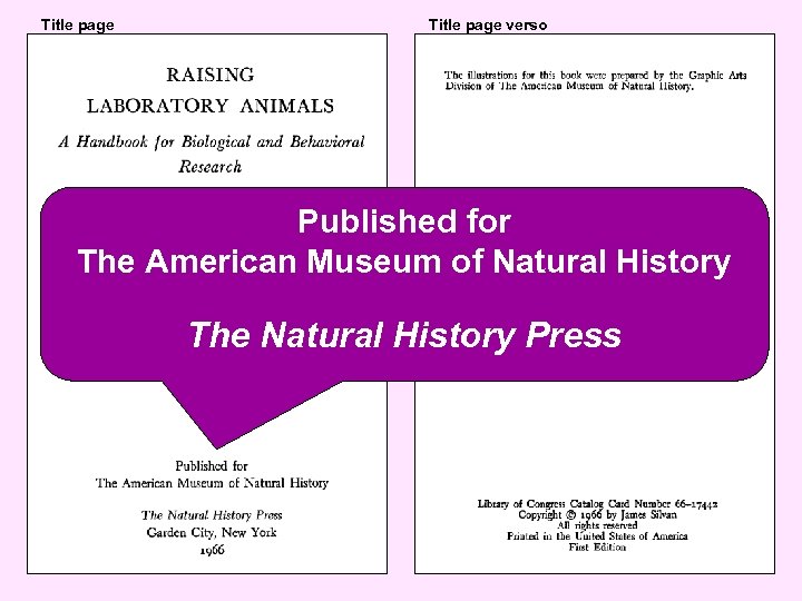 Title page verso Published for The American Museum of Natural History The Natural History