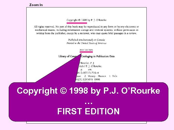 Zoom In Copyright © 1998 by P. J. O’Rourke … FIRST EDITION 