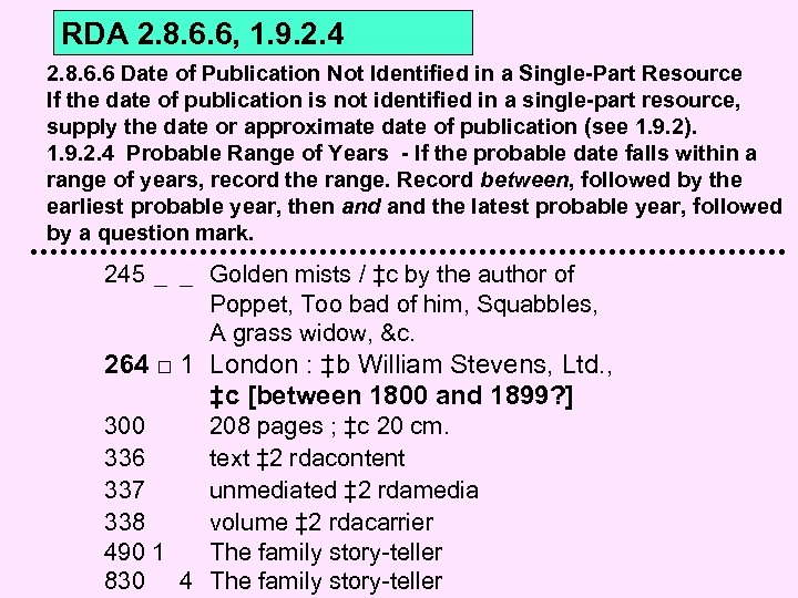 RDA 2. 8. 6. 6, 1. 9. 2. 4 2. 8. 6. 6 Date