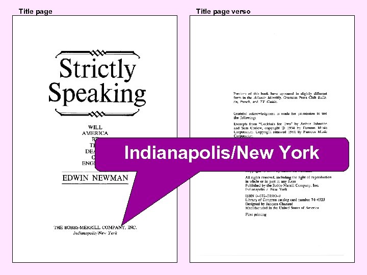 Title page verso Indianapolis/New York 