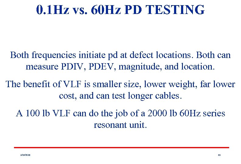 0. 1 Hz vs. 60 Hz PD TESTING Both frequencies initiate pd at defect