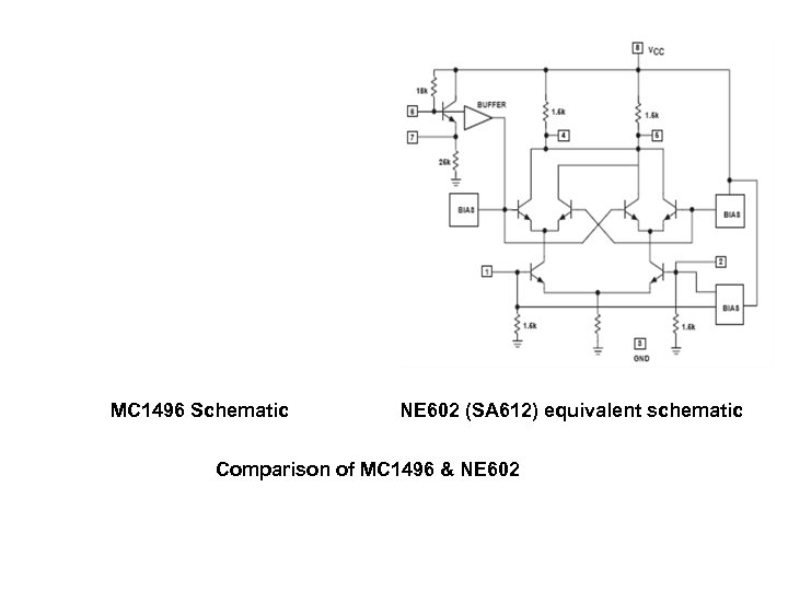 MC 1496 Schematic NE 602 (SA 612) equivalent schematic Comparison of MC 1496 &