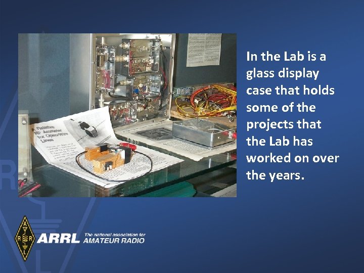 In the Lab is a glass display case that holds some of the projects