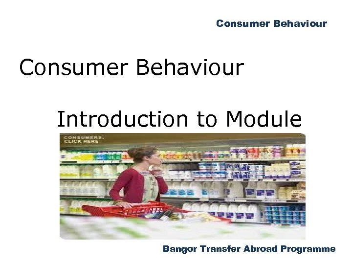 Consumer Behaviour Introduction to Module Bangor Transfer Abroad Programme 