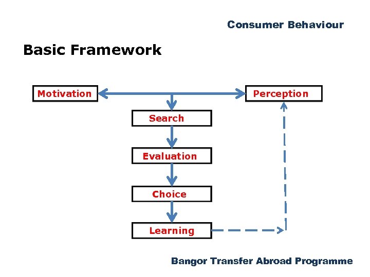 Consumer Behaviour Basic Framework Motivation Perception Search Evaluation Choice Learning Bangor Transfer Abroad Programme