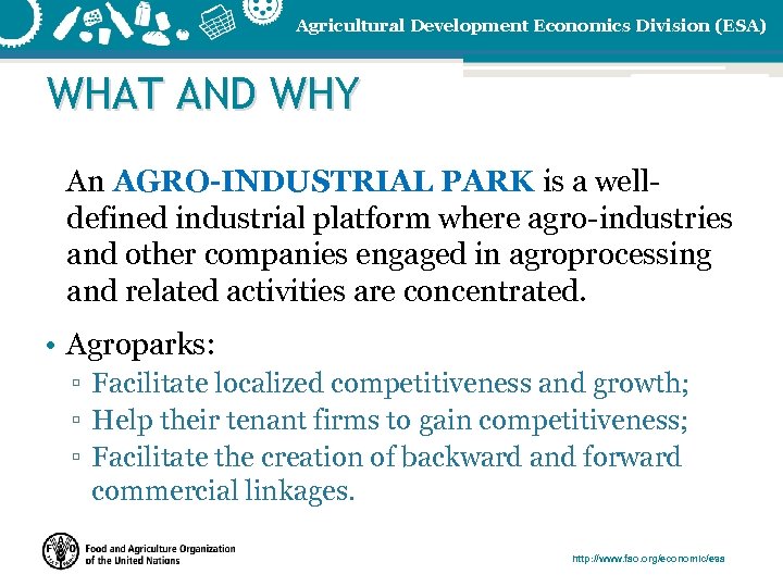 Agricultural Development Economics Division (ESA) WHAT AND WHY An AGRO-INDUSTRIAL PARK is a welldefined