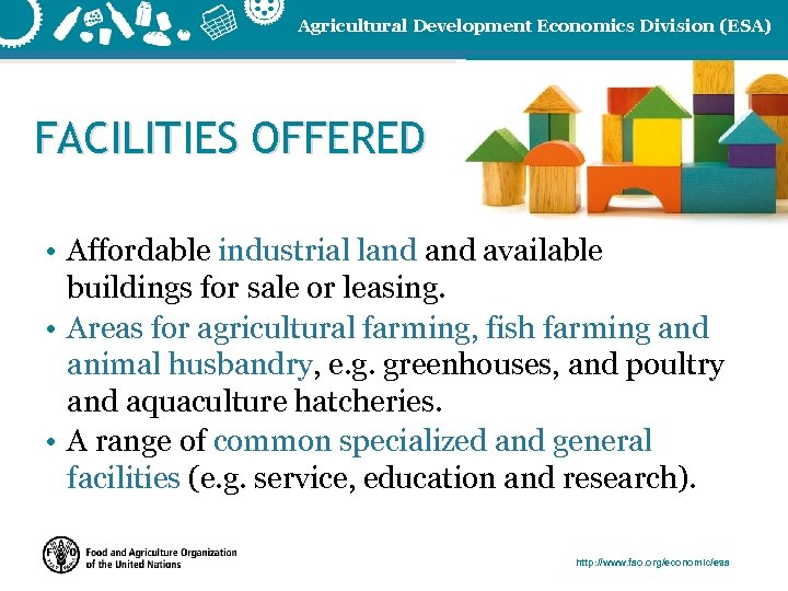 Agricultural Development Economics Division (ESA) FACILITIES OFFERED • Affordable industrial land available buildings for