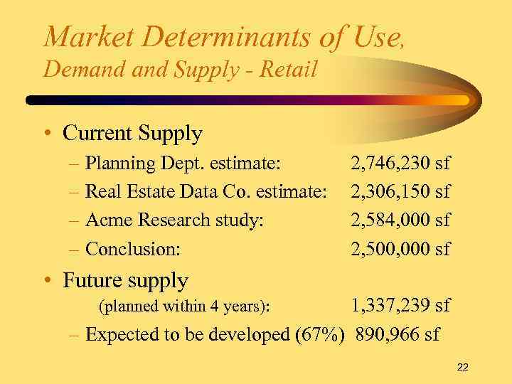 Market Determinants of Use, Demand Supply - Retail • Current Supply – Planning Dept.