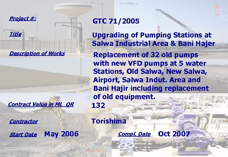 Project #: GTC 71/2005 Title Upgrading of Pumping Stations at Salwa Industrial Area &