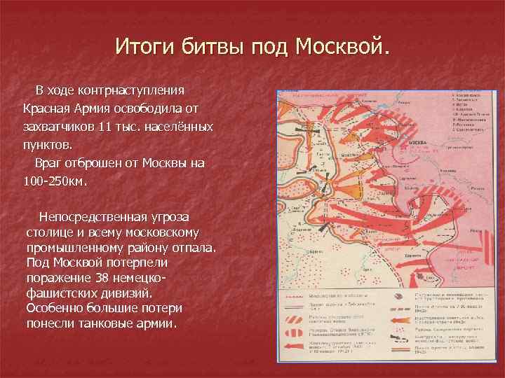 Итоги битвы под Москвой. В ходе контрнаступления Красная Армия освободила от захватчиков 11 тыс.