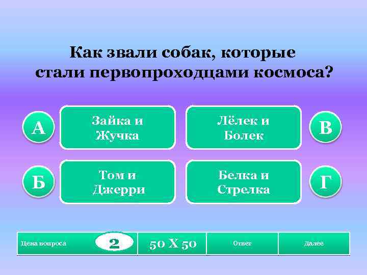 Как звали собак, которые стали первопроходцами космоса? А Зайка и Жучка Лёлек и Болек