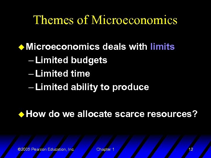 Themes of Microeconomics u Microeconomics deals with limits – Limited budgets – Limited time